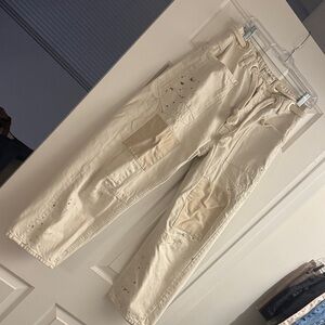 Free People Cream Wide Leg Jeans